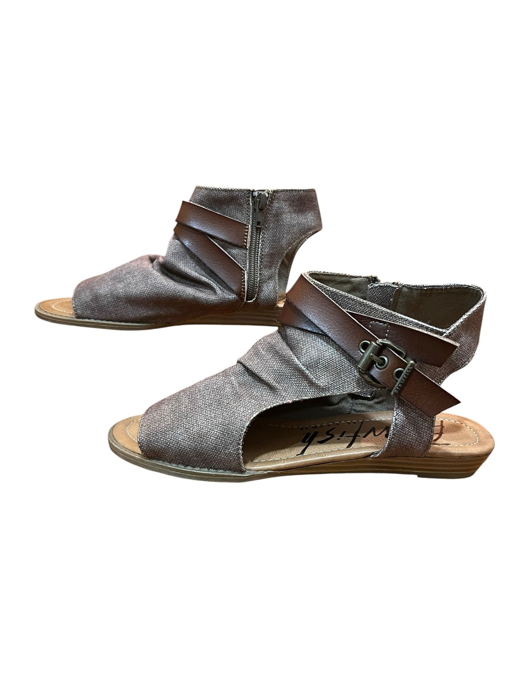 Blowfish Brown Ankle Sandals Women’s Open-Toe Gladiator Canvas Boho Desert 9.5